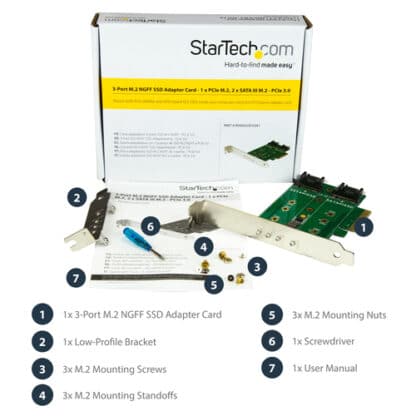 StarTech.com 3-Port M.2 SSD (NGFF) Adapter Card - 1 x PCIe (NVMe) M.2