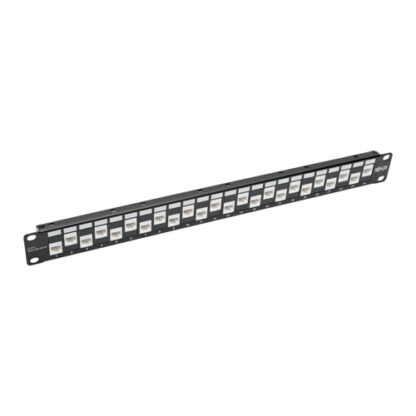 Tripp Lite N254-024-6A-OF 24-Port 1U Rack-Mount Cat6a/Cat6/Cat5e Offset Feed-Through Patch Panel with Cable Management Bar